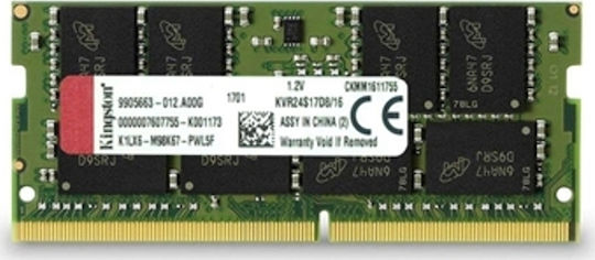 Kingston ValueRAM 16GB DDR4 RAM με Ταχύτητα 2400 για Laptop