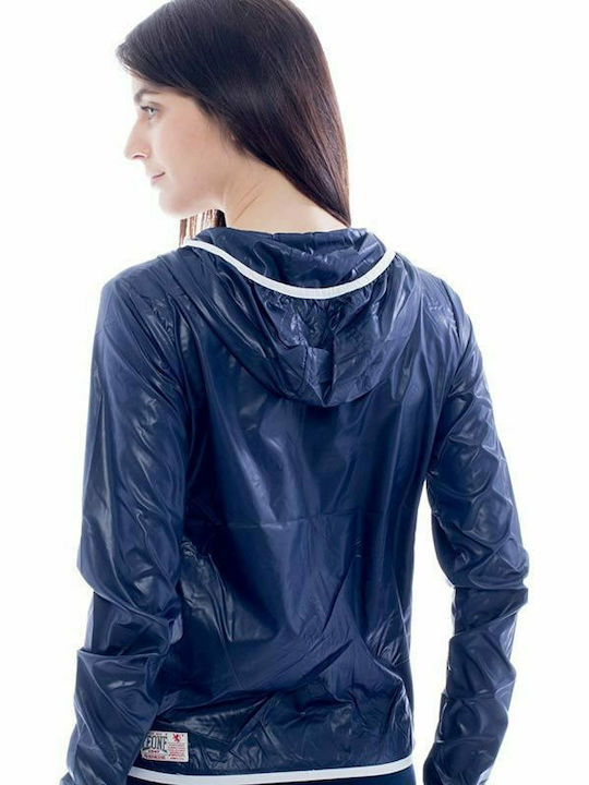 Leone Women's Short Sports Jacket Waterproof and Windproof for Spring or Autumn with Hood Navy Blue