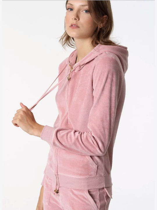 Basic Velveteen Women's Sweatshirt Jacket Velvet Hooded Pink