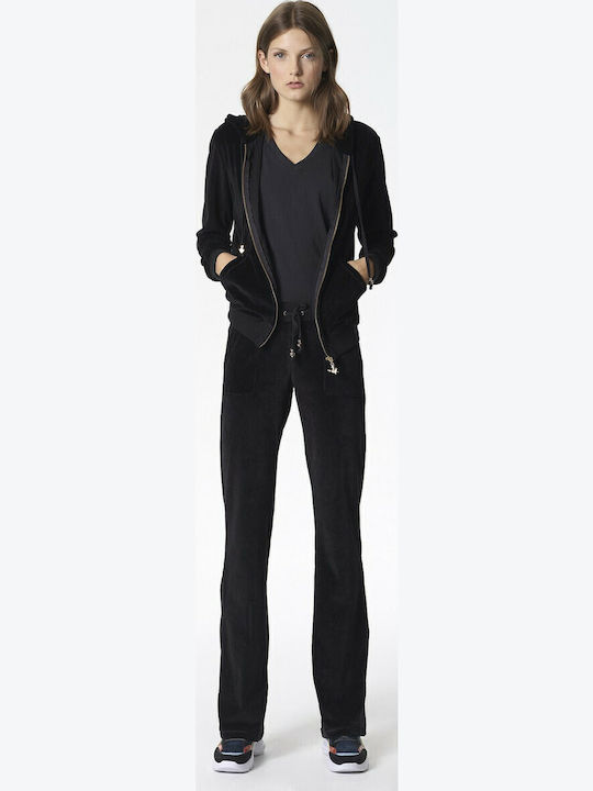 Women's Sweatshirt Jacket Velvet Hooded Black