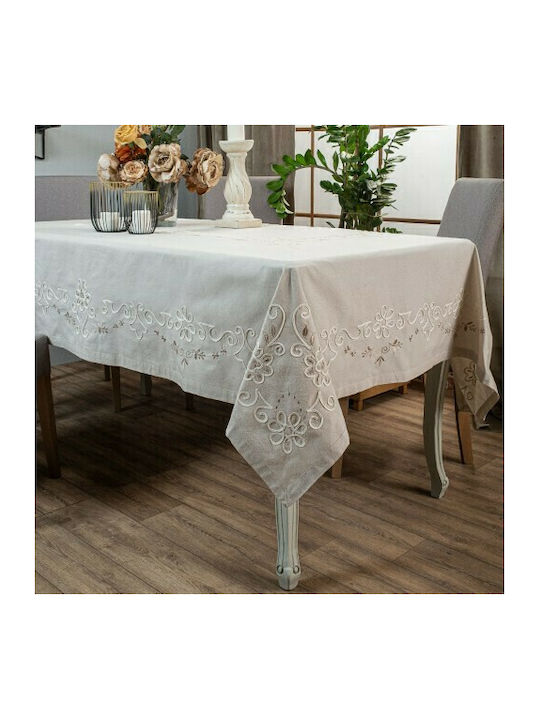 Teoran L8237 Cotton & Polyester Tablecloth with Embroidery Light Grey 170x170cm