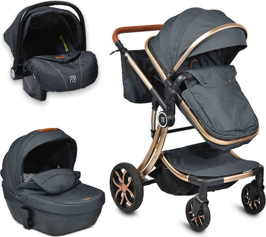 Cangaroo Polly Adjustable 3 in 1 Baby Stroller Suitable for Newborn Black 12kg