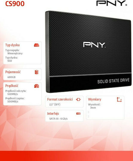 PNY CS900 SSD 480GB τύπου 2.5'' με σύνδεση SATA III SSD7CS900-480-PB