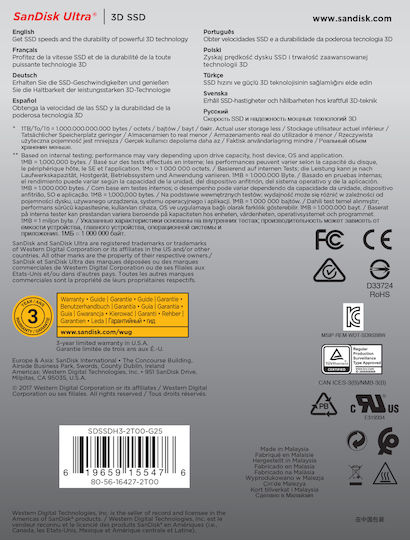 Sandisk Ultra 3D SSD 2TB 2.5'' SATA III SDSSDH3-2T00-G25 | Skroutz