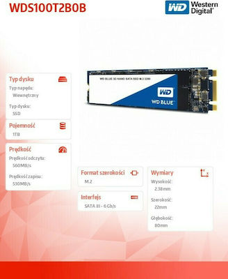 Western Digital Blue 3D SSD 1TB M.2 SATA III WDS100T2B0B