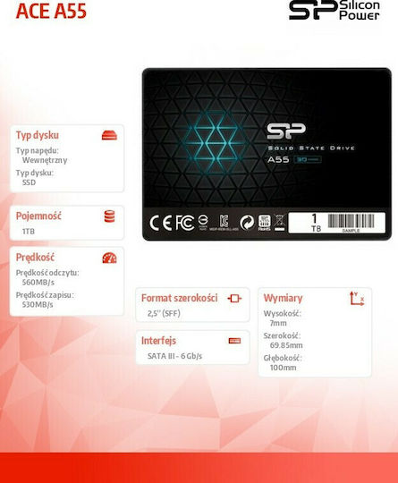 Silicon Power Ace A55 SSD 1TB Type 2.5'' With SATA III Connection SP001TBSS3A55S25