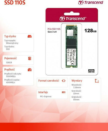 Transcend 110S SSD 128GB τύπου M.2 με σύνδεση PCI Express 3.0 TS128GMTE110S