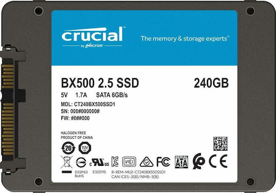 Crucial BX500 SSD 240GB τύπου 2.5'' με σύνδεση SATA III CT240BX500SSD1