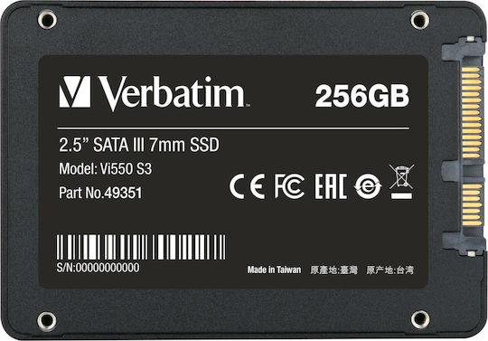 Verbatim Vi550 S3 SSD 256GB Type 2.5'' with SATA III Connection 49351