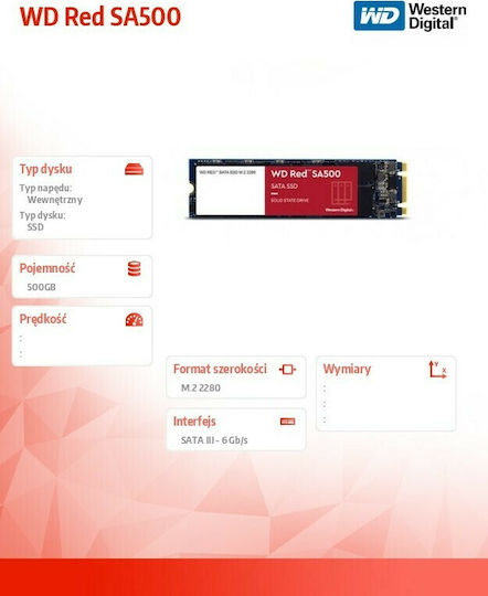 Western Digital SSD M.2 Tip 2280 Roșu SA500 NAS 500GB Cu Conexiune