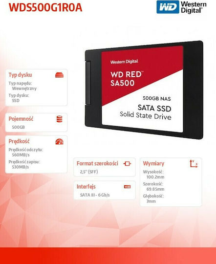 Western Digital Red SA500 NAS SSD 500GB Tip 2.5'' cu Conexiune