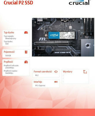 Crucial P2 SSD 500ГБ M.2 NVMe PCI Express 3.0 CT500P2SSD8