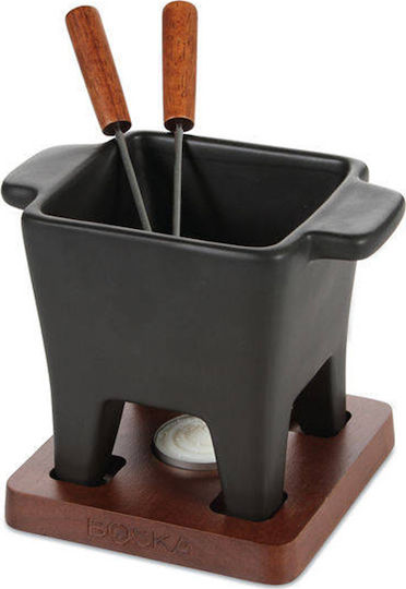 Boska Holland Tapas Porcelain Fondue Pot with Tea Light for 2 Persons Black 13.5x13.5x13.5cm