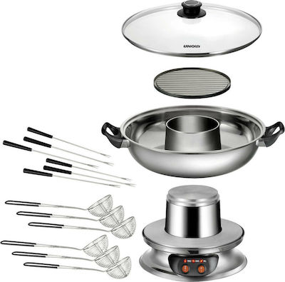 Unold Asia Electric Stainless Steel Fondue Pot for 6 Persons Silver 30x30x22cm