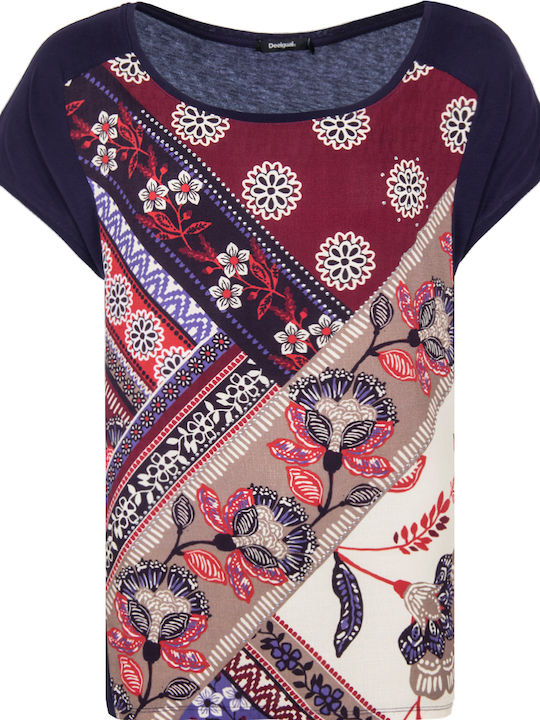 Ganges Women's Summer Blouse Short Sleeve Floral Navy Blue