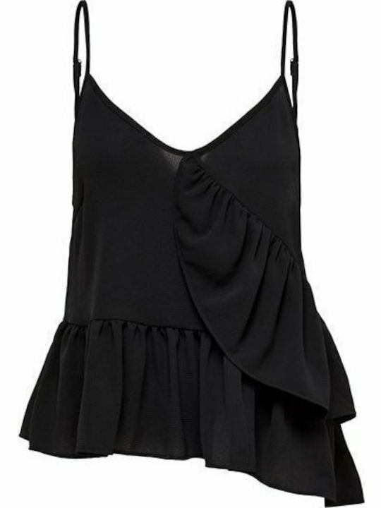 Дамски Летен Crop Top с Тънки Презрамки Черен