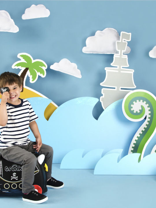 Trunki Pedro Pirate Детски Куфар За Пътуване Кабинен Твърд Черен С 4 Колела Височина 31см