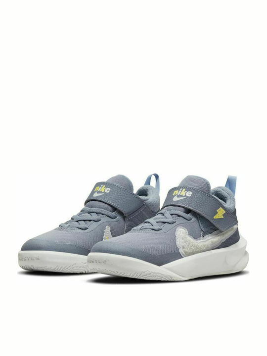 Hustle Team Hustle 10 Kids Sports Shoes Basketball with Hoop & Loop Closure Ashen Slate / Aluminum / Yellow Strike / White