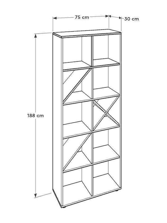 Етажерка Въглен / Червено 75x30x188см.