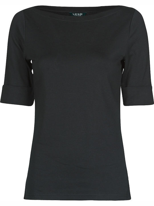 Judy Women's Blouse Cotton Long Sleeve with Boat Neckline Black