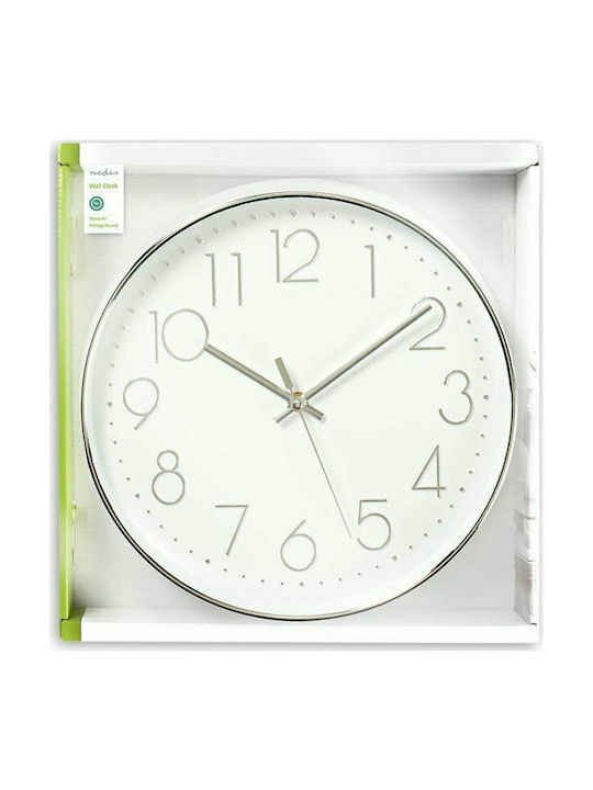 Nedis Стенен часовник Пластмаса White/Silver Ø30см