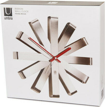 Umbra Ribbon 3D Leise Wanduhr Metallisch Silber Ø30cm