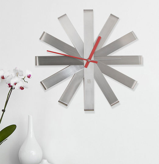 Umbra Ribbon 3D Leise Wanduhr Metallisch Silber Ø30cm