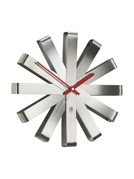 Umbra Ribbon 3D Silent Wall Clock Metallic Silver Ø30cm