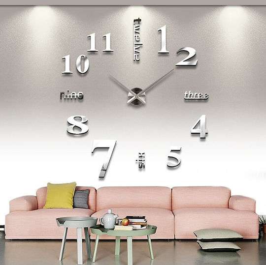 3D Creative Mirror DIY 3D Wall Clock Sticker Mirror Silver Ø120cm