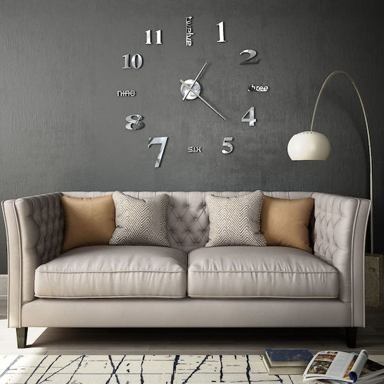 vidaXL 3D Modern 100cm 3D Wall Clock Sticker Plastic Silver Ø100cm