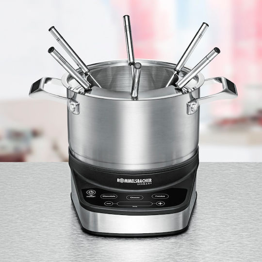 Rommelsbacher F 1200 Vas pentru Fondue Electric din Oțel Inoxidabil 6 Persoane Argint 1200W 29x23.5x27buc