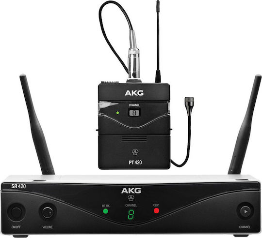 AKG WMS 420 Presenter Set Band A Set Drahtlos Kondensator (Kleine Membran) Mikrofon Fliegen, Gürtel für Gesang