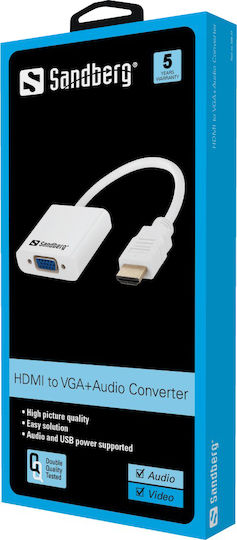 Sandberg 508-77 Converter HDMI male to VGA / 3.5mm female White 1pcs