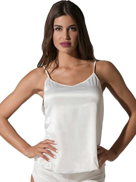 Luna Summer Women's Satin Pyjama Top White Prestige