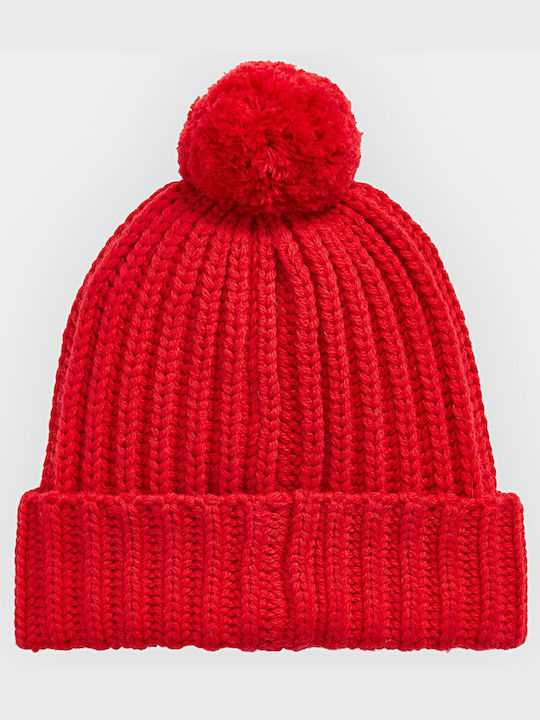 Ralph Lauren Pom Pom Beanie Ανδρικός Σκούφος με Rib Πλέξη σε Κόκκινο χρώμα