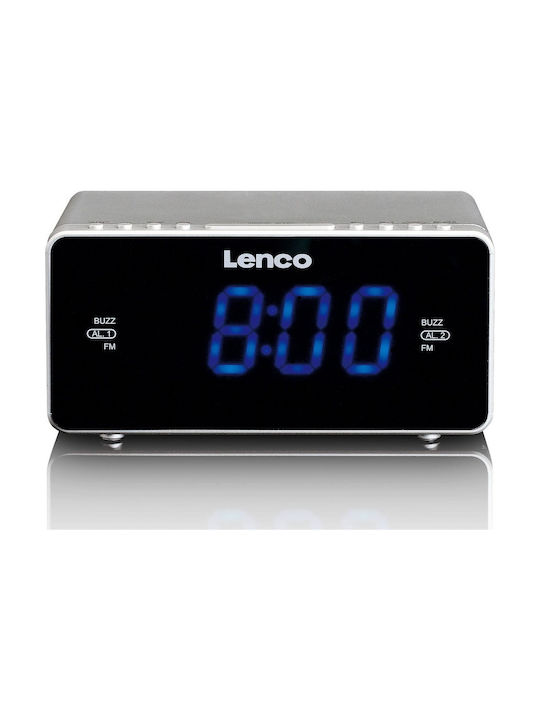 Lenco CR520S Tabletop Digital Clock with Alarm & Radio Silver CR-520