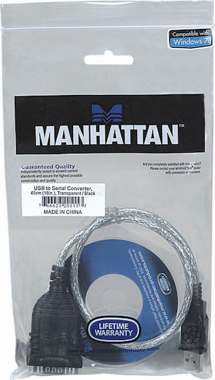 Manhattan USB to Serial Converter Μετατροπέας USB-A male σε Serial male Ασημί