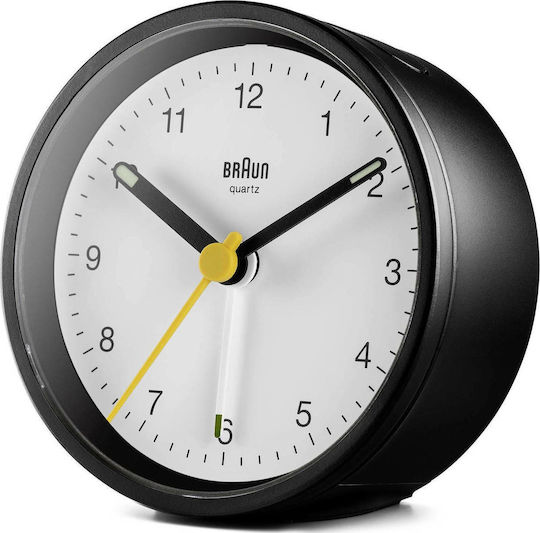 Braun BC12 Αθόρυβο Επιτραπέζιο Ρολόι με Δείκτες Πλαστικό με Ξυπνητήρι Μαύρο BC12BW