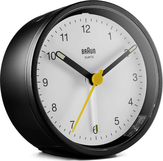 Braun BC12 Αθόρυβο Επιτραπέζιο Ρολόι με Δείκτες Πλαστικό με Ξυπνητήρι Μαύρο BC12BW