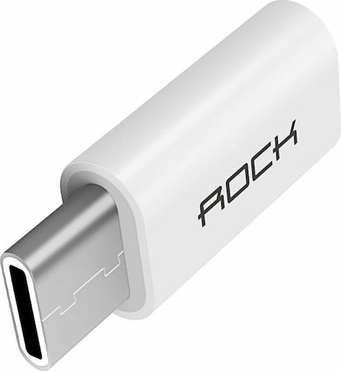 Rock Μετατροπέας USB-C male σε micro USB female Λευκό 1τμχ
