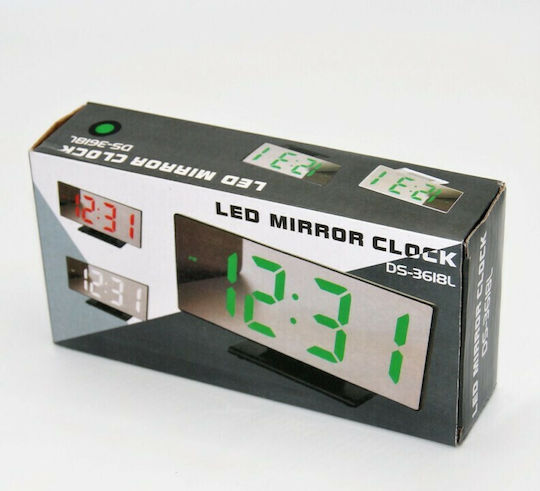 DS-3618L Tabletop Digital LED Plastic Clock with Alarm Clock Green