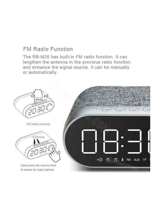Remax Portable Bluetooth Speaker Clock Tabletop Digital Clock Metal with Alarm Clock Grey RB-M26