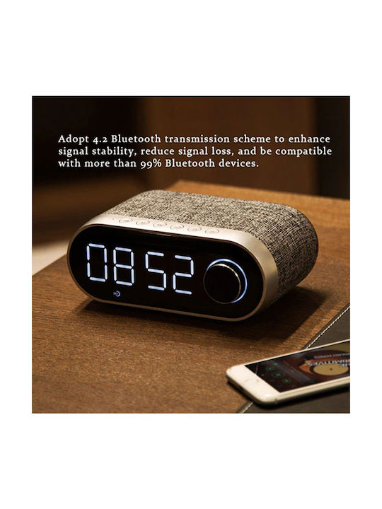 Remax Portable Bluetooth Speaker Clock Tabletop Digital Clock Metal with Alarm Clock Grey RB-M26