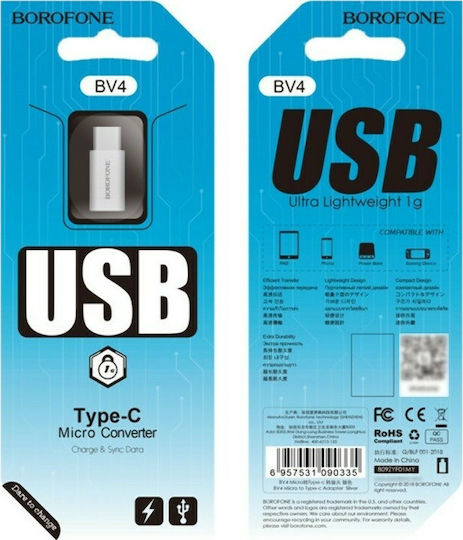 Borofone BV4 Konverter USB-C männlich zu Micro-USB weiblich Silber 1Stück