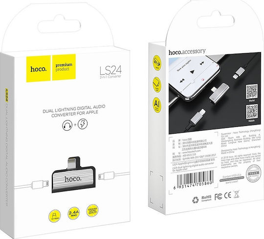 Hoco Converter Lightning male to Lightning 2x female Silver 1pcs HC-LS24