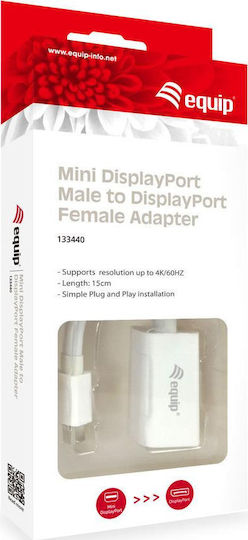 Equip Konverter Mini-DisplayPort männlich zu DisplayPort weiblich Weiß 1Stück 133440