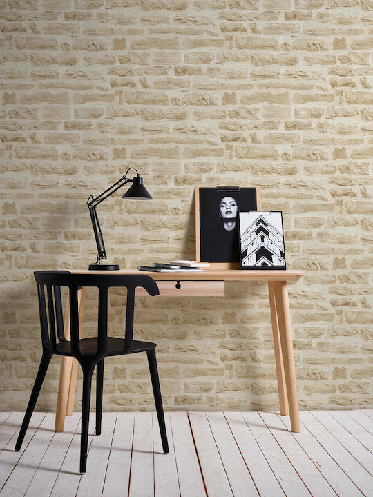 Ταπετσαρία Τοίχου Wood Stone Βινυλίου Μπεζ 1000x53cm Πλενόμενη