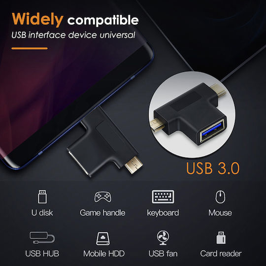 Cabletime C160 Convertor USB-A feminin în USB-C / micro USB masculin 1buc