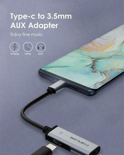 Cabletime C160 Μετατροπέας USB-C male σε 3.5mm / USB-C female Γκρι 1τμχ