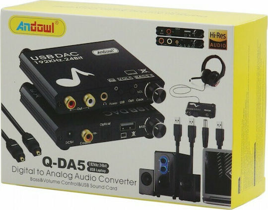 Andowl Q-DA5 Μετατροπέας Coaxial / Toslink / USB-A female σε RCA female 1τμχ